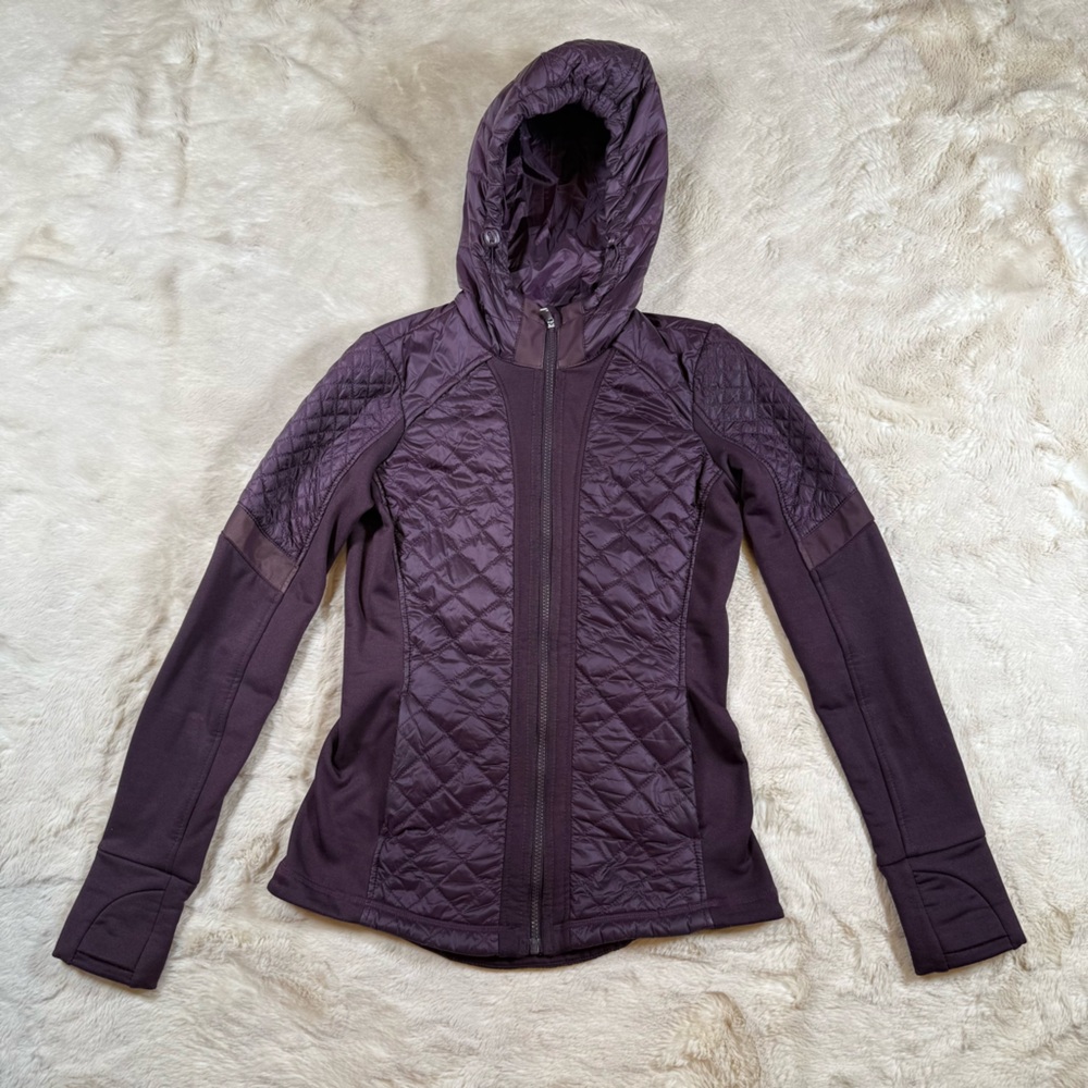 ATHLETA Quilted Jacket Womens Hooded Size XS Maroon Rock Full Long Sleeve Zip